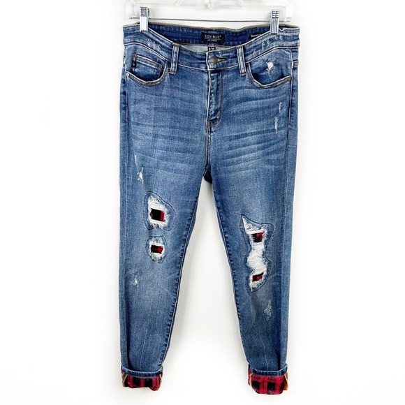 Judy Blue Denim - Judy Blue Buffalo plaid patch cuffed skinny jeans size: 29